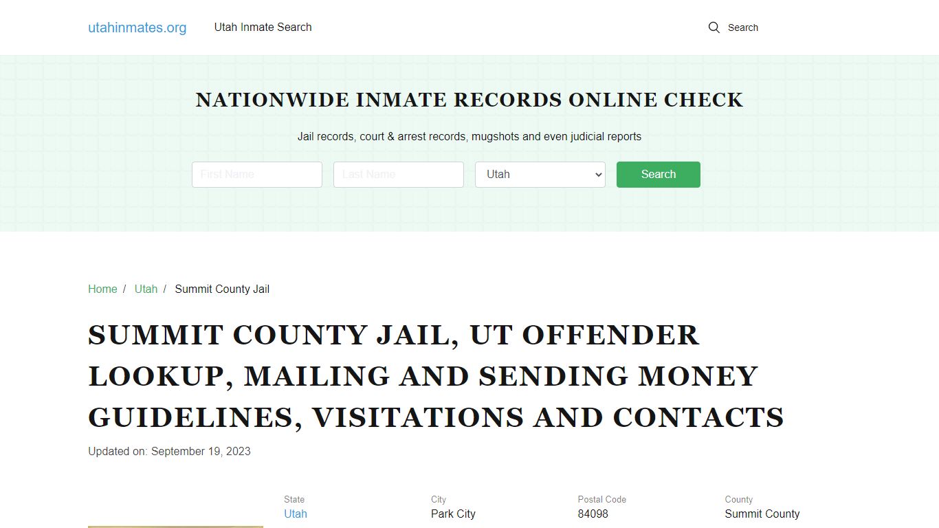 Summit County Jail, UT: Incarcerated Inmate Search, Visitations, Contacts