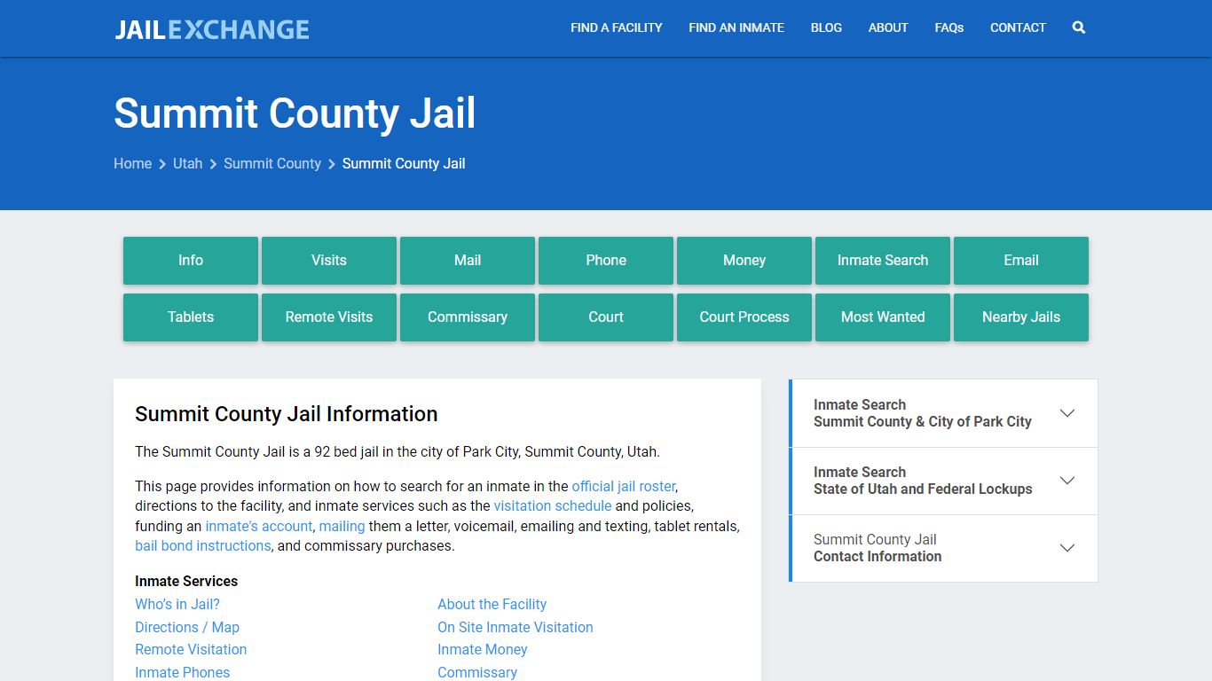 Summit County Jail, UT Inmate Search, Information